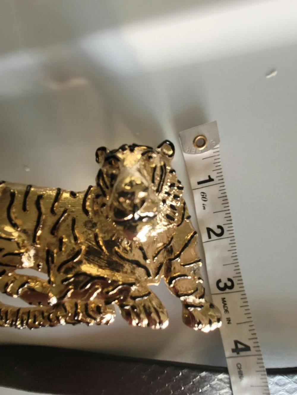 VTG Mimi Di 1987  Leopard Belt Buckle Black Gold Lux Animal  Removable Belt Leat